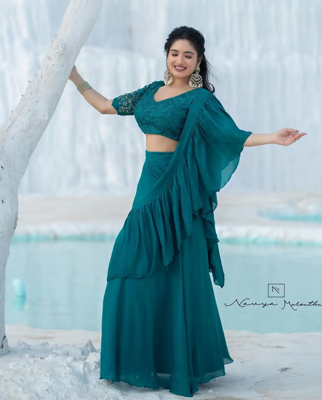 Big Boss Fame Rathika Rose Wearing Blue Lehenga Choli